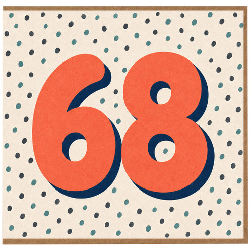 68th Birthday Card, Bold Number 68 Polka Dot Design