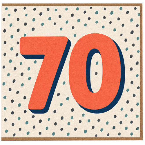 70th Birthday Card, Large 70 Design with Polka Dot Confetti
