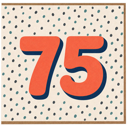 75th Birthday Card, Large Retro Polka Dot Number 75 Design