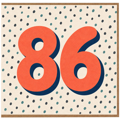 86th Birthday Card, Large Number 86 Retro Polka Dot Design