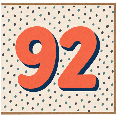 92nd Birthday Card, Bold Retro Polka Dot Number 92 Card