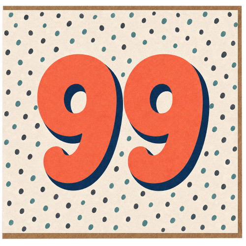 99th Birthday Card, Large Bold Number 99 Polka Dot Design