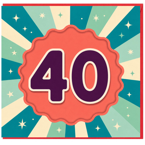 40th Birthday Card, Retro Starburst Number 40 Design