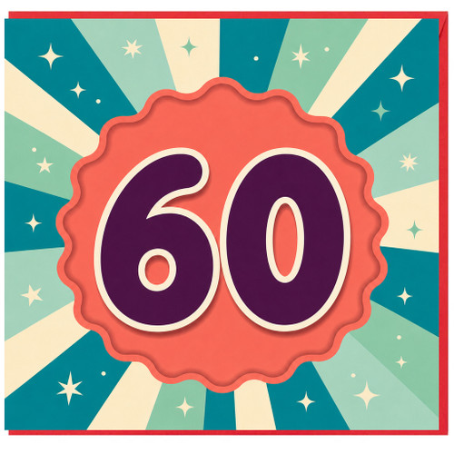 60th Birthday Card, Retro Starburst Design