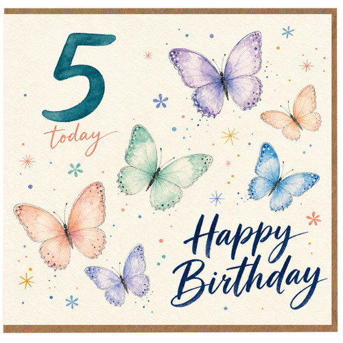 5th Birthday Card, Butterfly Happy Birthday Card