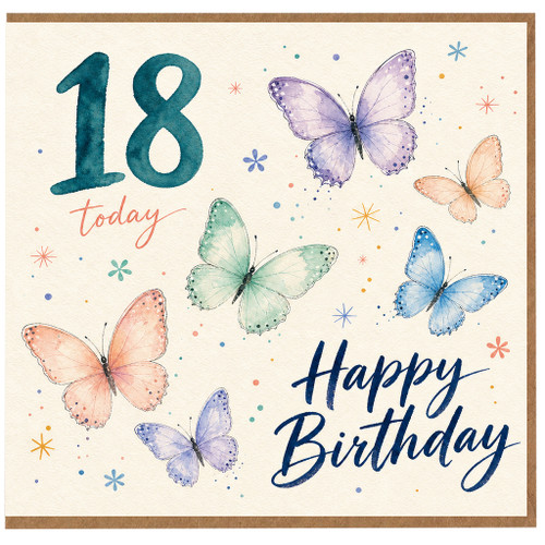 18th Birthday Card, Happy Birthday Butterfly Card