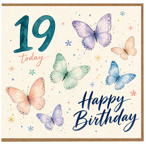 19th Birthday Card, Happy Birthday Butterfly Card