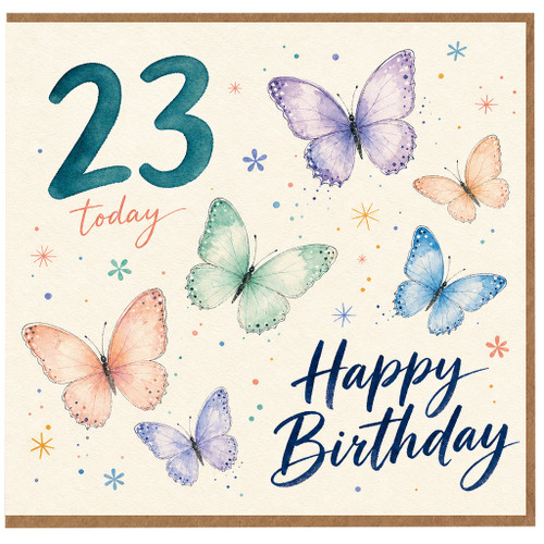 23rd Birthday Card, Happy Birthday Butterfly Card