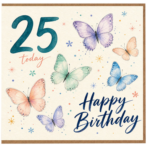 25th Birthday Card, Happy Birthday Butterflies Card