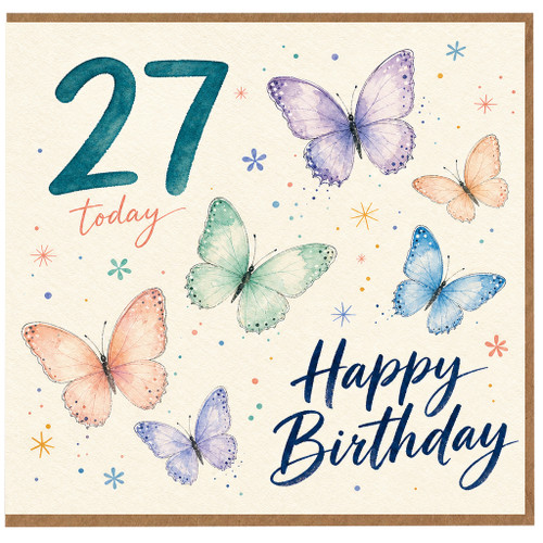 27th Birthday Card, Butterfly Happy Birthday Card