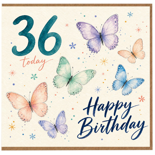 36th Birthday Card, Happy Birthday Butterflies Card