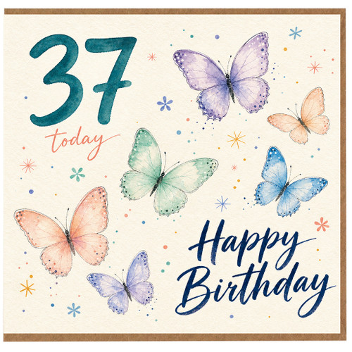 37th Birthday Card, Happy Birthday Butterfly Card