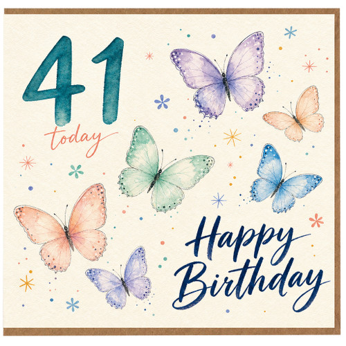 41st Birthday Card, Today You're 41 Happy Birthday Butterfly Card