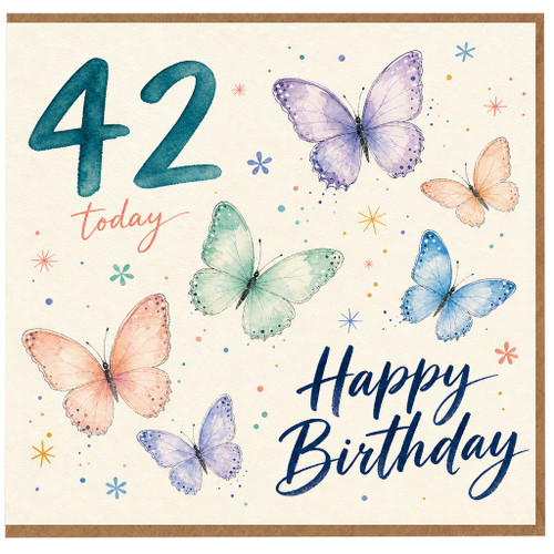 42nd Birthday Card, Butterfly Happy Birthday Card, 42 Today Birthday Card