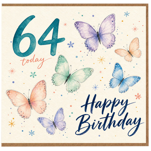 64th Birthday Card, Happy Birthday Butterflies Card for 64 Today