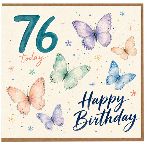 76th Birthday Card, Butterfly Happy Birthday Card for 76 Today