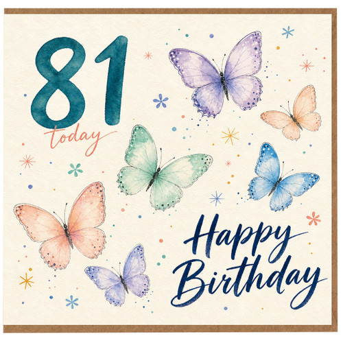 81st Birthday Card, Happy 81 Today Butterfly Birthday Card