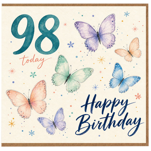 98th Birthday Card, Happy Birthday Butterfly Design