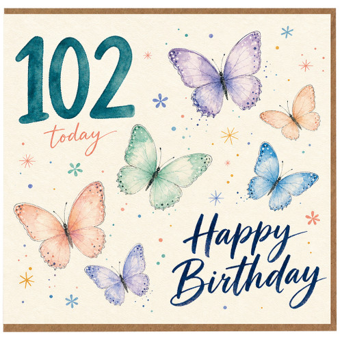 102nd Birthday Card, Butterfly Happy Birthday Card