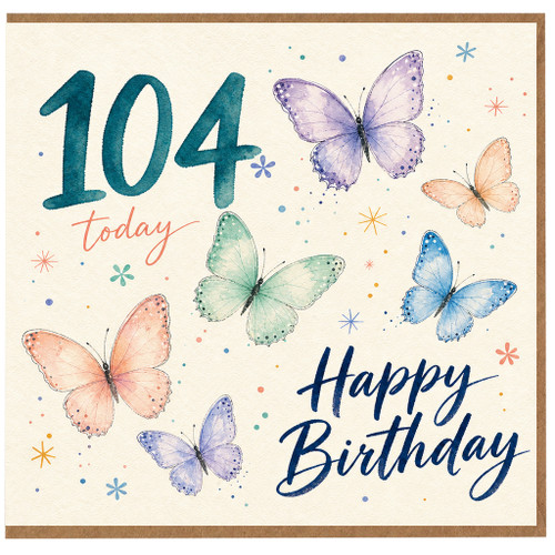 104th Birthday Card, Butterfly Happy Birthday Card