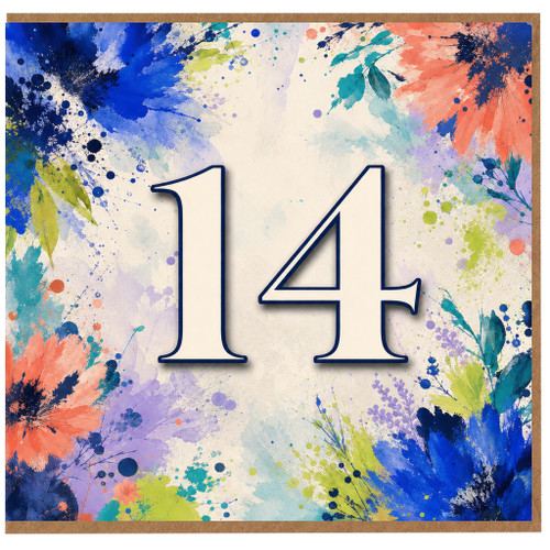 14th Birthday Card, Colourful Floral Watercolour Number 14 Card