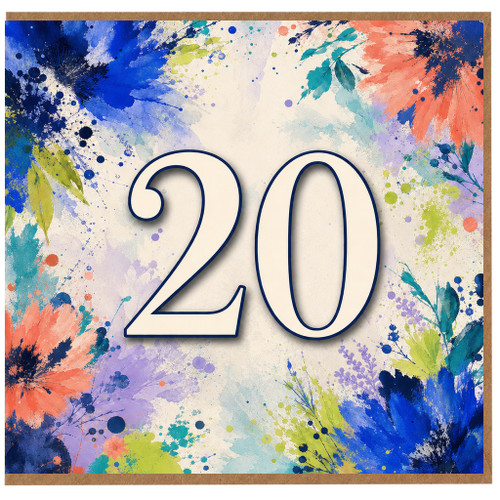 20th Birthday Card, Colourful Floral Watercolour Design