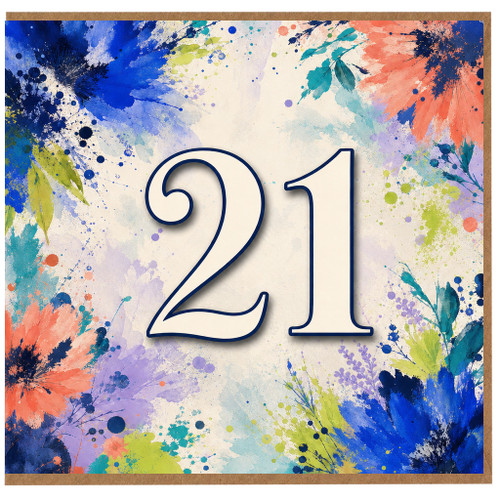 21st Birthday Card, Watercolour Floral Number 21