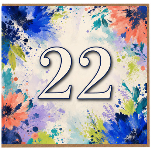 22nd Birthday Card, Floral Watercolor Number 22 Card