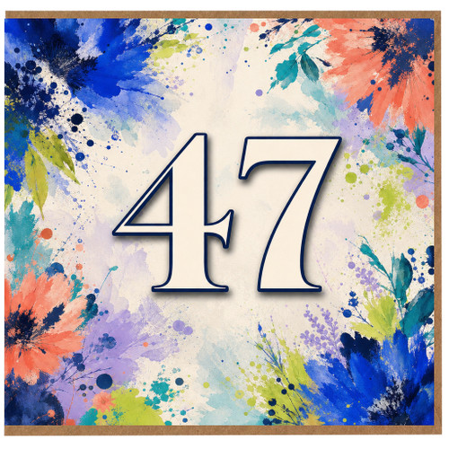 47th Birthday Card, Watercolour Floral Number 47 Card