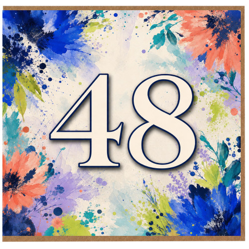 48th Birthday Card, Colourful Watercolor Floral Design