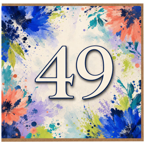 49th Birthday Card, Colourful Floral Watercolour Design