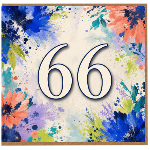 66th Birthday Card, Colourful Floral Paint Splash Design