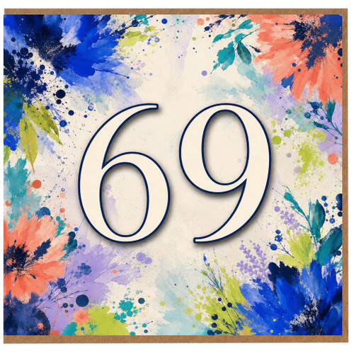 69th Birthday Card, Colourful Floral Watercolour Number 69 Card