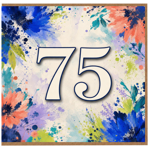 75th Birthday Card, Colourful Floral Watercolour Design