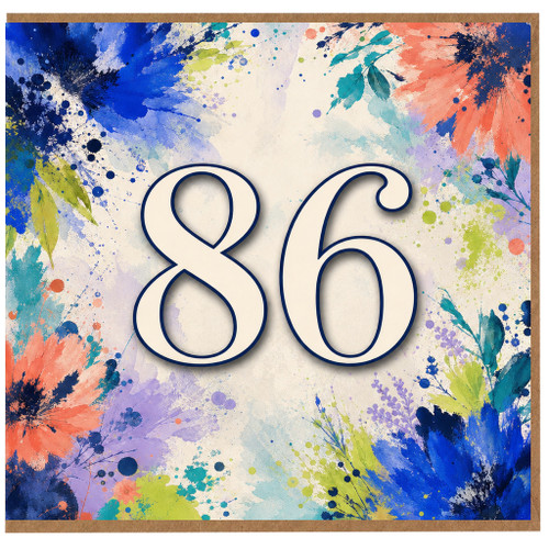 86th Birthday Card, Colourful Floral Watercolour 86 Card