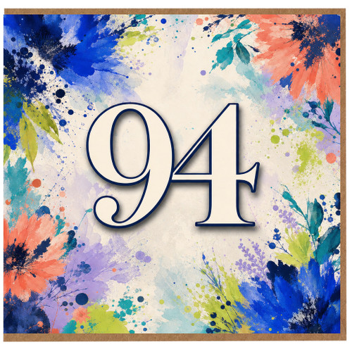 94th Birthday Card, Watercolour Floral Number Card