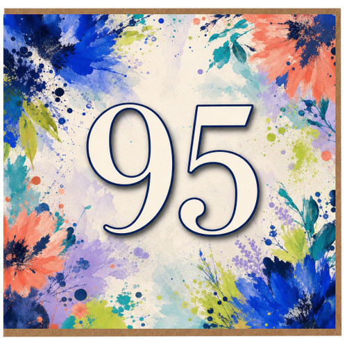95th Birthday Card, Floral Watercolor Number 95 Card