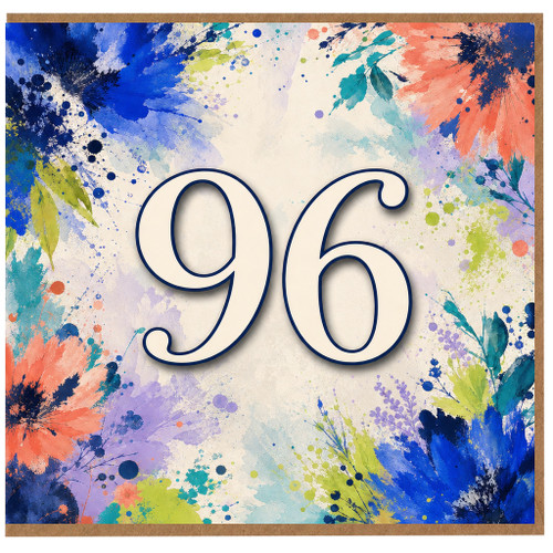 96th Birthday Card, Floral Watercolour 96 Birthday Card