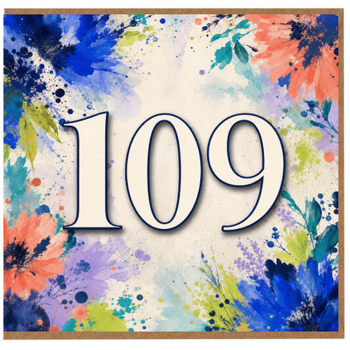 109th Birthday Card, Colourful Watercolor Floral Number 109 Design