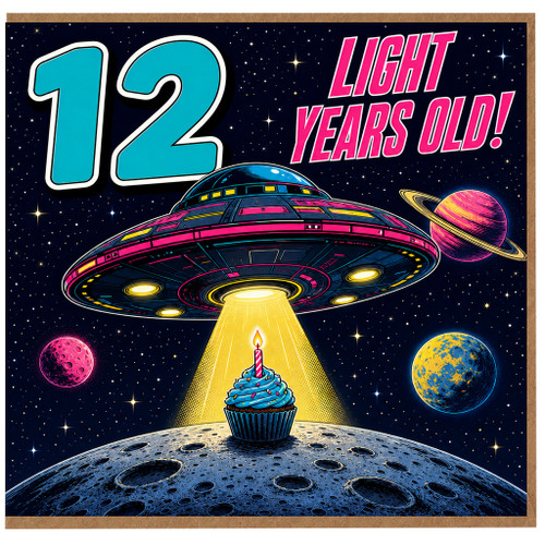 12th Birthday Card, Light Years Old Space Birthday Card