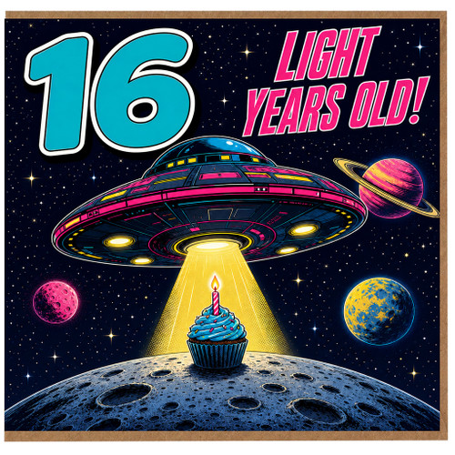 16th Birthday Card, Light Years Old Space Theme Birthday Card