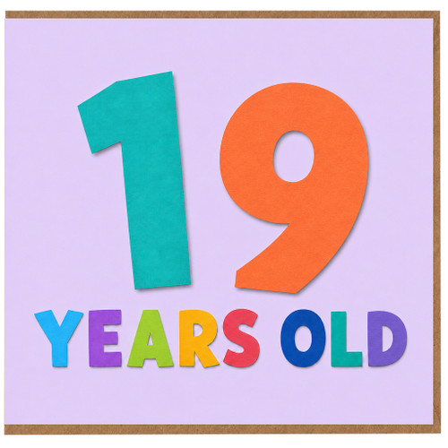 19th Birthday Card, Colourful 19 Years Old Typography Card