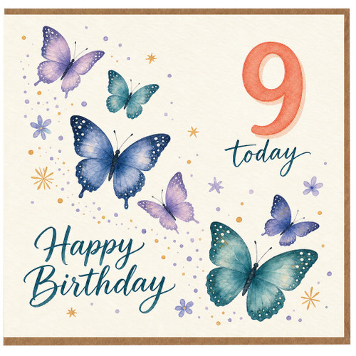 9th Birthday Card, Butterfly Happy Birthday Card