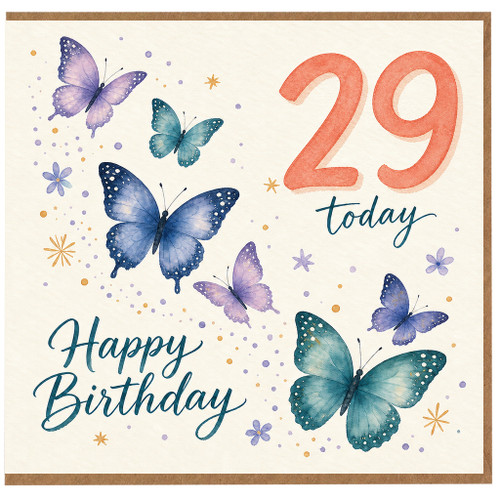29th Birthday Card, Happy Birthday Butterfly Design