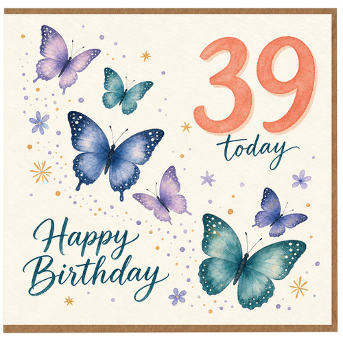39th Birthday Card, Happy Birthday Today Butterfly Design