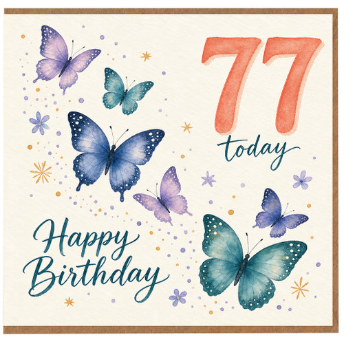 77th Birthday Card, Butterfly Happy Birthday Card for 77 Today