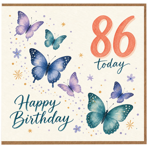 86th Birthday Card, Butterfly Happy Birthday Card