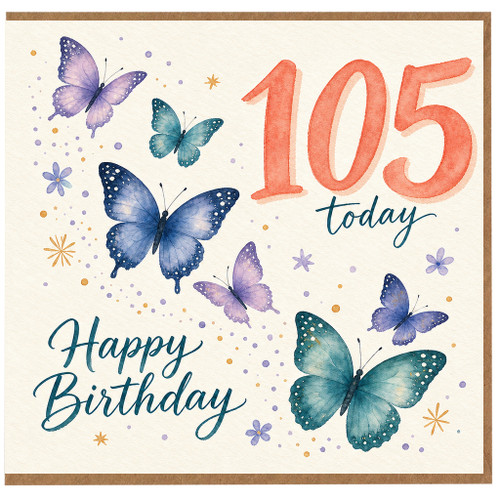 105th Birthday Card, Butterfly Happy Birthday Card