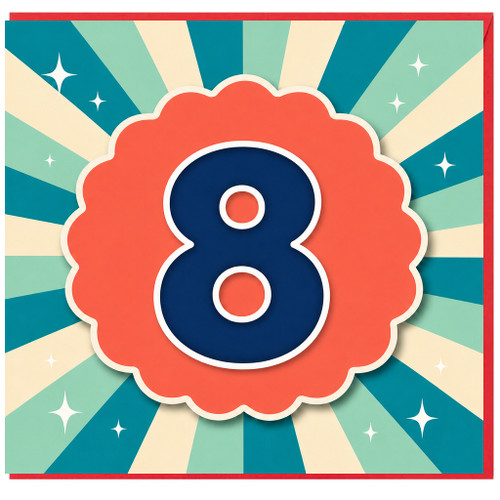8th Birthday Card, Retro Number 8 Celebration Card