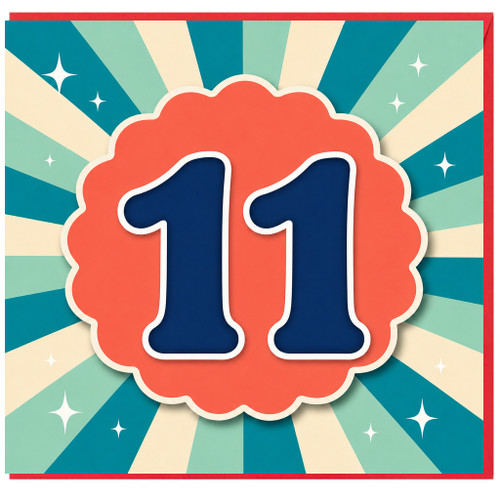 11th Birthday Card, Retro Starburst Number 11 Celebration Card